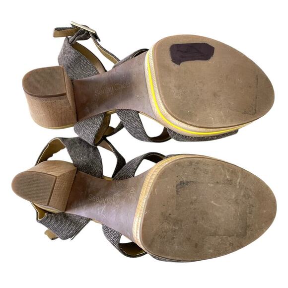 See by Chloe Canvas Slingback Sandals Wooden Platform Heel EUR 40 US 10 Summer - Picture 14 of 16